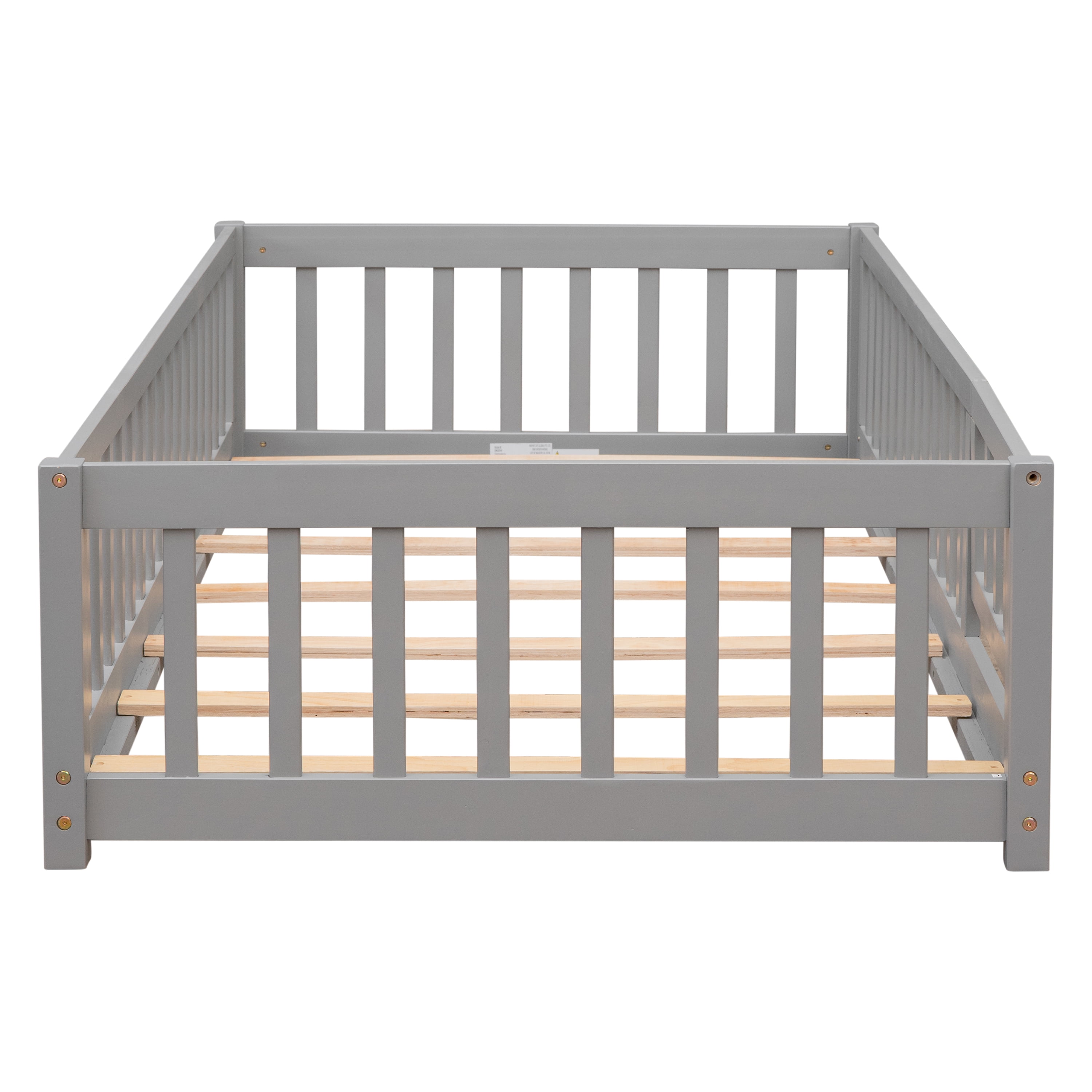 Miniyam Twin Size Toddler Floor Bed with Safety Guardrails, Gray