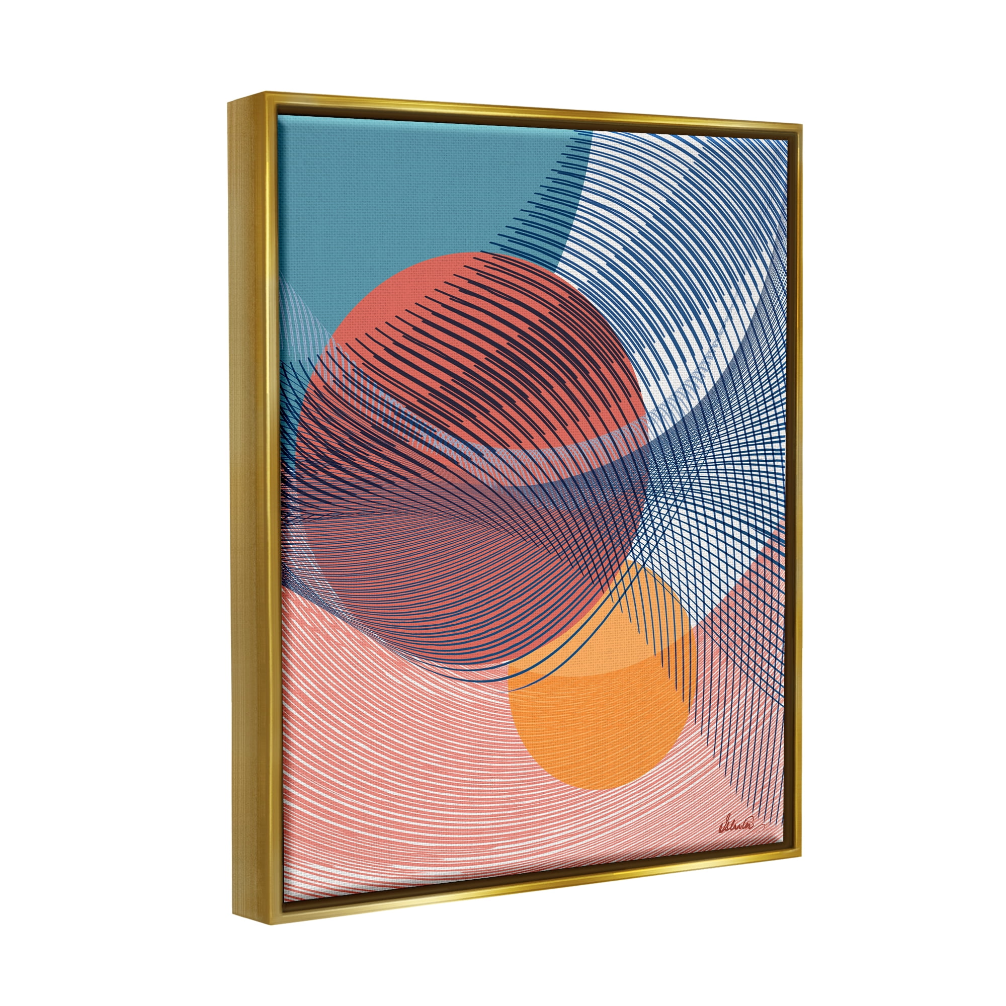 Stupell Industries Patterned Circular Shapes Abstract Painting Gold Floater Framed Canvas Art Print Wall Art, 25 x 31