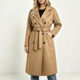 thumbnail image 2 of Enjoytime Trench Coat Women Lapel Double Breasted Long Overcoat with Belt Long Sleeve Trendy Casual Fashion Fall Winter Outerwear, 2 of 7