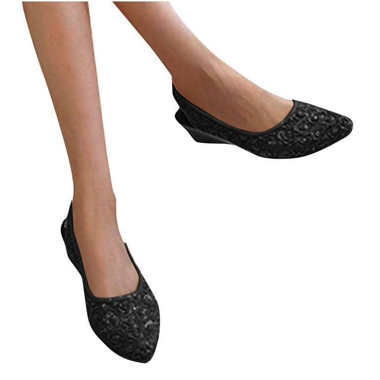 Bxsruta Embroidered Pointed-Toe Slippers, Wedge Heel Formal/Casual Shoes  with Floral Applique - Walmart.com