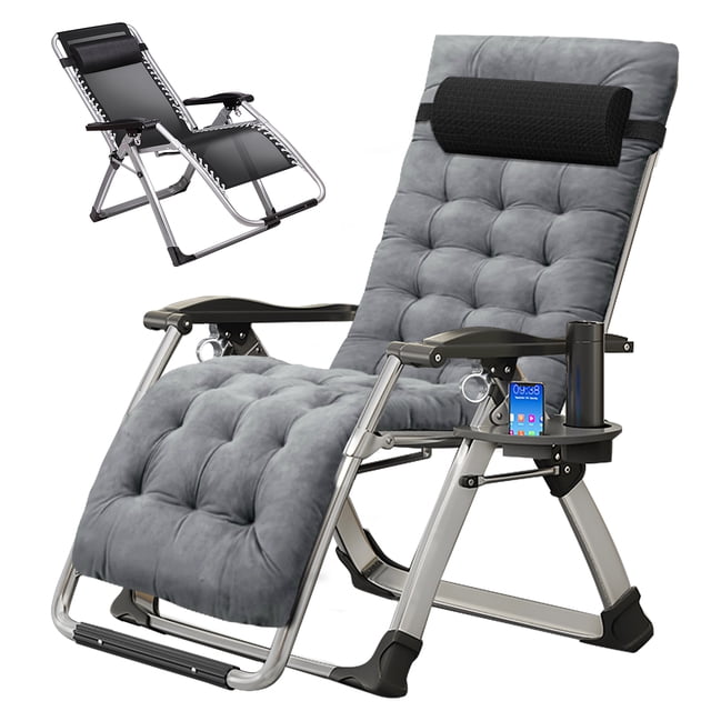 FICISOG Zero Gravity Chair, with Removable Cushion, Suitable For Indoor And Outdoor Use, with Cup Holder Folding Zero Gravity Chair, Light Gray Velvet Mattress
