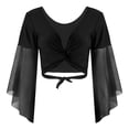 thumbnail image 3 of ZALDITA Women's 3/4 Tulle Flared Sleeve Wrap Tie Top Blouse Belly Dance Bolero Shrugs Cardigan Black One Size, 3 of 7