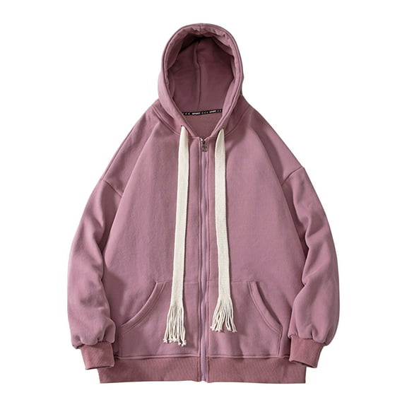 AKOEE Men's Cotton Full-zip Jackets Hooded Sweatshirts Drawstring Hoodie Pockets Long Sleeve Spring Fall Outerwear (XL, Purple)