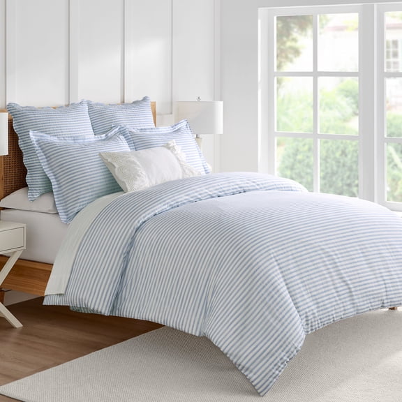Levtex Home Martha Stripe Blue Reversible Twin Duvet Cover Set (68x88in) with 1 Pillowcase (26x20in) - Stripe Bedding - Blue, White - 100% Cotton Twin Size Duvet Cover Bedding Set - Soft, Pre-Washed