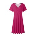 thumbnail image 5 of WTOBBY Women's Summer Loose Beach Vacation Casual Deep V-Neck Elegant Skirt Dress with Solid Color Design for Evening Outings,Hot Pink L, 5 of 5