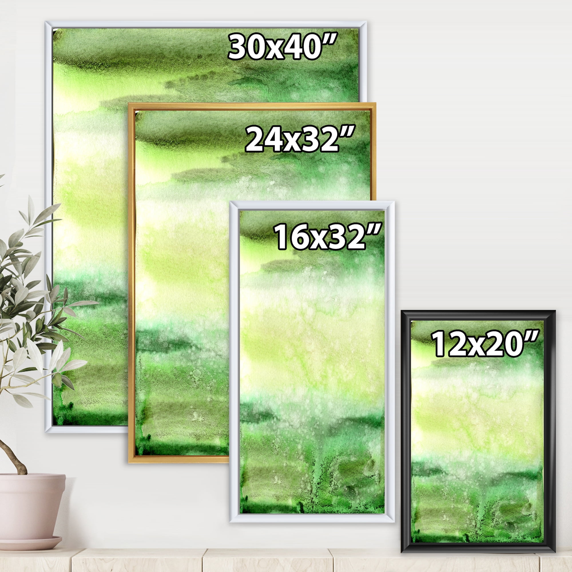 Designart 'Pastel Abstract With Beige and Dark Green & Spots' Modern Framed Canvas Wall Art Print
