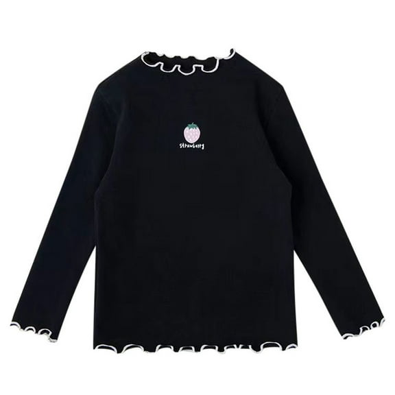 Curuila Toddler Girls Shirts Long Sleeve Print Crew Neck Ruffle T Shirts Casual Comfortable Spring Autumn Top Size 2-3 Years Black