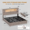 thumbnail image 3 of King Size Farmhouse Bed Frame with Bookcase and Storage Cabinets Headboard, Wood Platform Bed with LED Lights & 4 Drawers No Box Spring Needed, Gray, 3 of 8