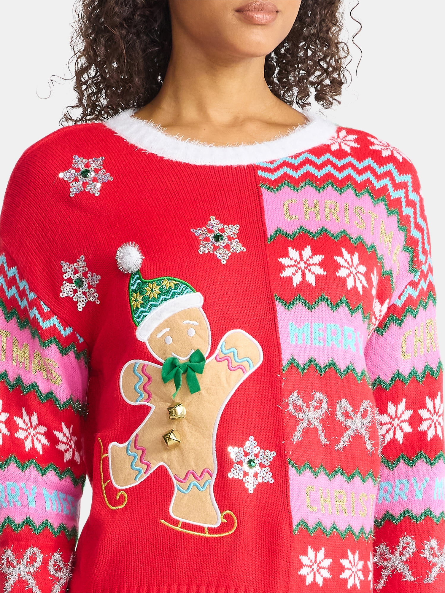 Holiday Time Women's Embellished Pullover Christmas Sweater, Midweight, Sizes XXS-XXXL
