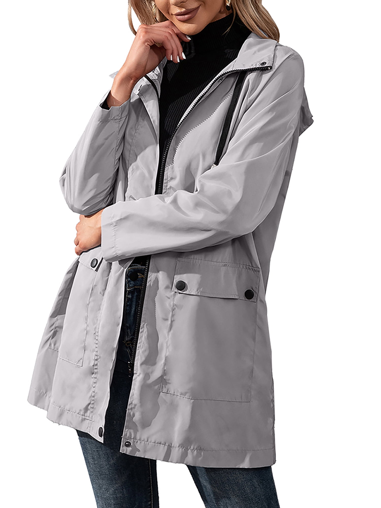 SpringTTC Women Lightweight Jacket Hooded Long Raincoat Trench