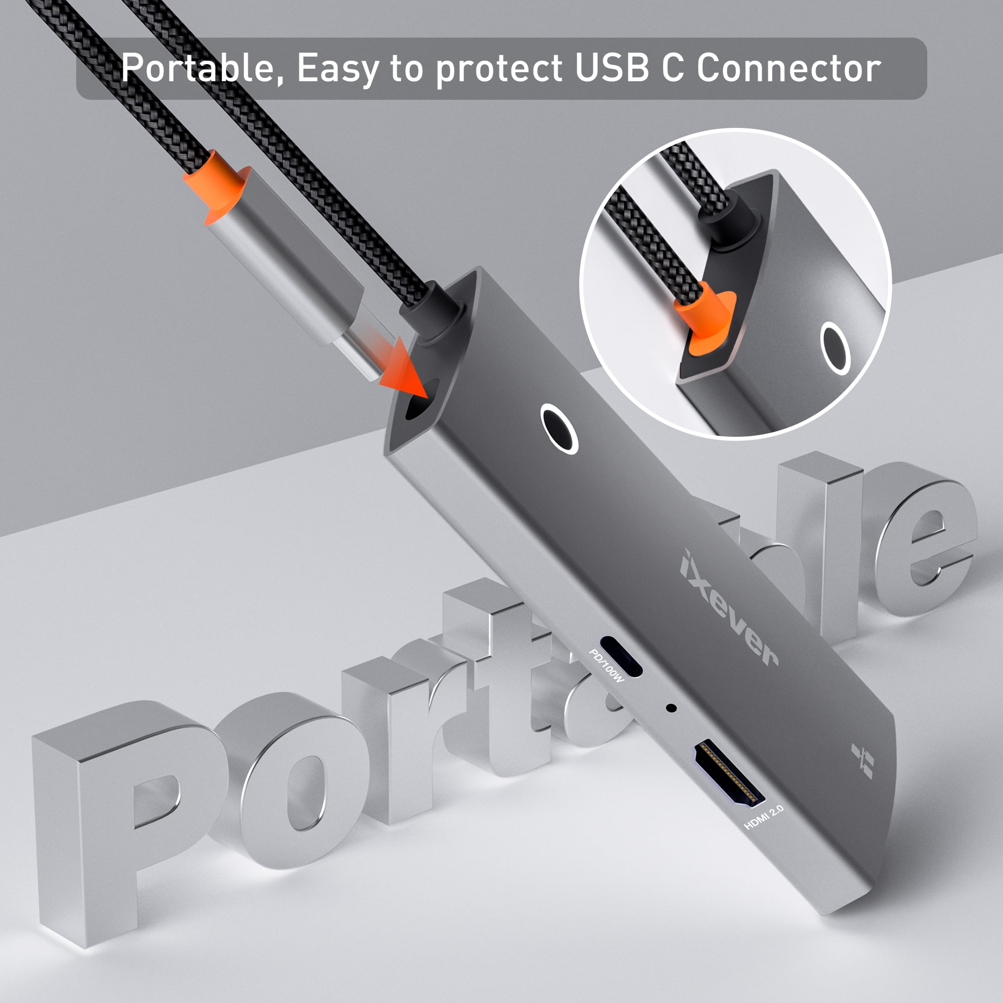 iXever USB Type C HUB Combo Docking Station: HDMI 4K@60Hz, Gigabit Ethernet 1000Mbps RJ45, USB Type C, 2x USB 3.0 5Gbps, PD Charging Port 100W
