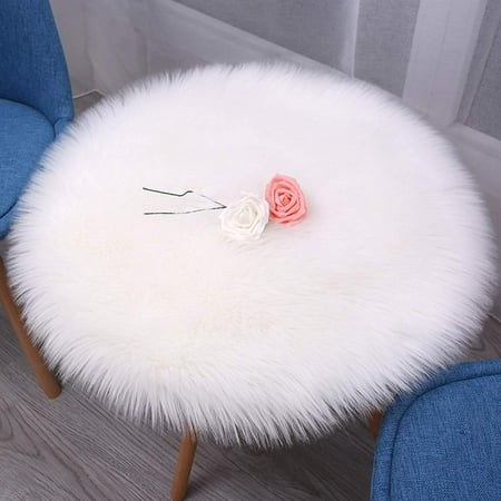 Chair Pads Round Faux Fur Table Cloth, Fur Round Chair Sofa Cover Cushion Pet Pads Area Rugs Non-Slip Backing Auto Office Kitchen Home ()