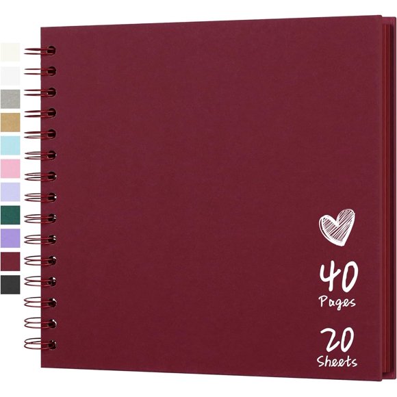 SHIQI-Scrapbook 8x8 Inch DIY Scrapbook Album Hardcover Kraft Paper Scrap Book Photo Albums 20 Sheets Memory Book for Family, Wedding, Red