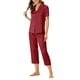 thumbnail image 4 of INSPIRAR CHIC Conjuntos de Pijamas de Satén para Mujeres, Camisetas de Manga Corta con Botones y Pantalones Capri de 2 Piezas, Ropa de Casa XS Rojo Vino, 4 of 6