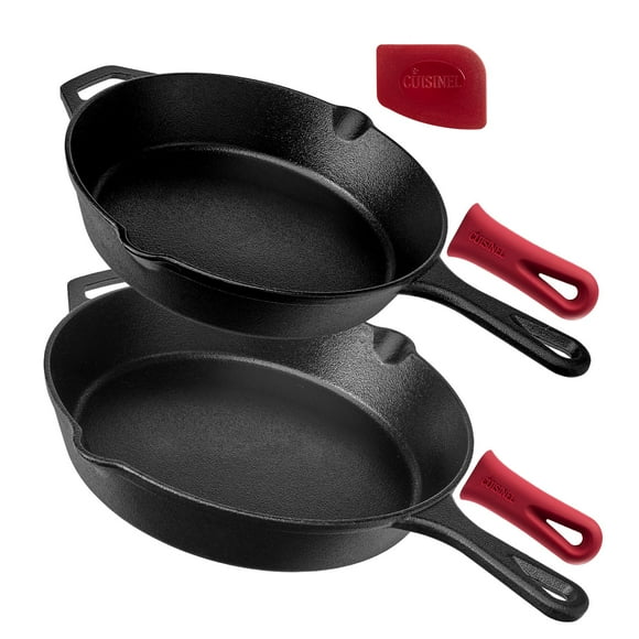 Juego de sartenes de hierro fundido Cuisinel, 25 cm, 30 cm, presazonadas