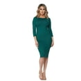 thumbnail image 4 of Lady's Crew Neck 3/4 Sleeve Midi Bodycon Dress, Hunter Green, L, 4 of 5