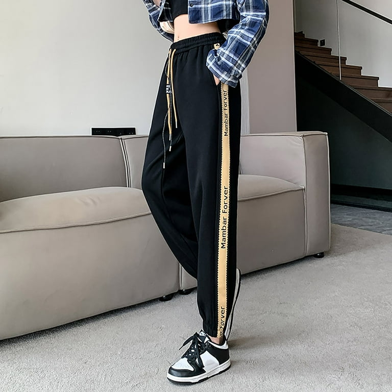 Off white black shop pants yellow stripe