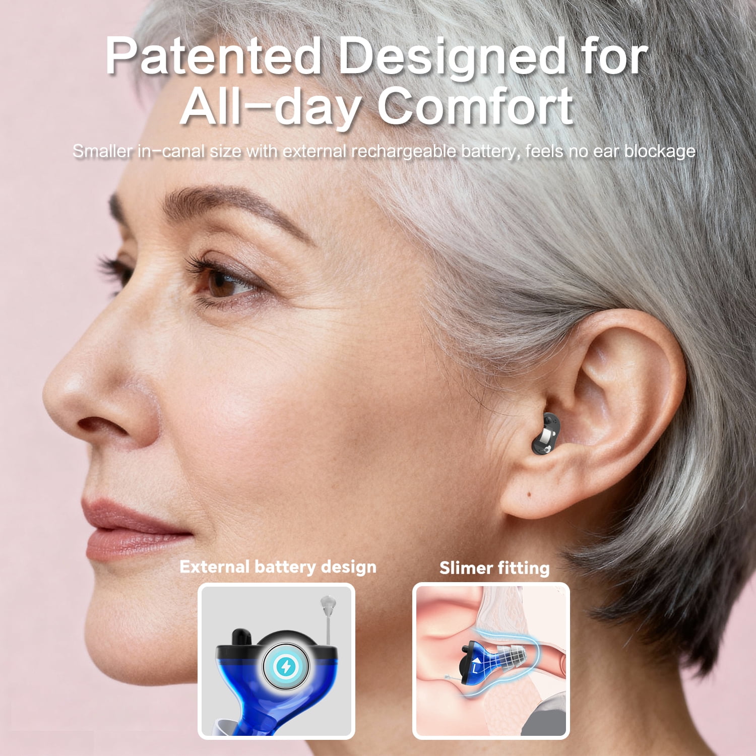 iBstone Nova CIC Hearing Aids for Seniors & Adults, Completely-in-Canal Aids, Rechargeable, OTC, Pair