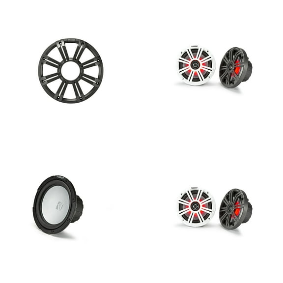 Kicker Marine (2) 45KM654L 6.5" & 45KMF104 w/ Charcoal Grill, LED Marine Audio Upgrade