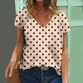 thumbnail image 2 of YeJammarp Cotton V Neck T Shirts Womens Loose Fit Elegant Retro Polka Dots Print Short Sleeve Casual Summer Tops (XX-Large, Khaki 01), 2 of 5
