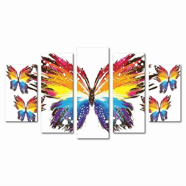 Cuadro Decorativo Mariposas Acuarela Colores Juego De 5 Piezas 150x80cm Ideal Para Sala Oficina Recámara Moderna