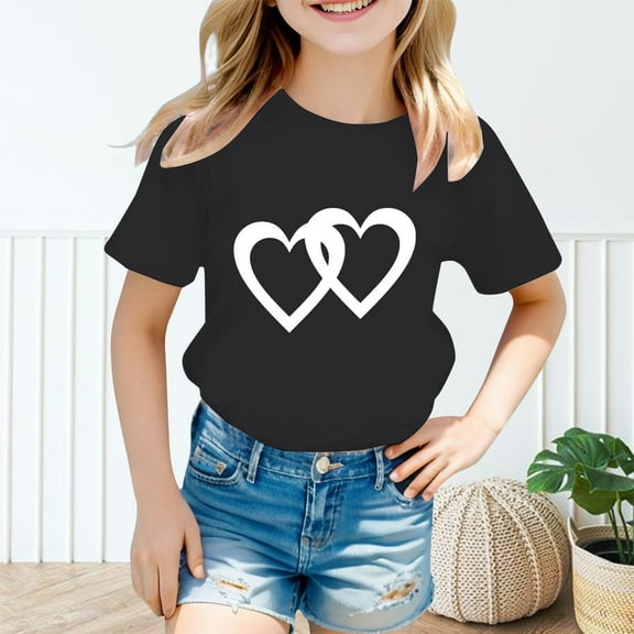 shoper Girl Summer Tops Size 7-8 Printing T-Shirt Clothes Soft Cotton Crew Neck Tees Fashion Tops Tees Black 140
