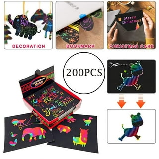 Lnkoo Scratch Paper Art Set, 50 Piece Rainbow Magic Scratch Paper for Kids Black Scratch It Off Art Crafts Notes Boards Sheet with 5 Wooden Stylus for