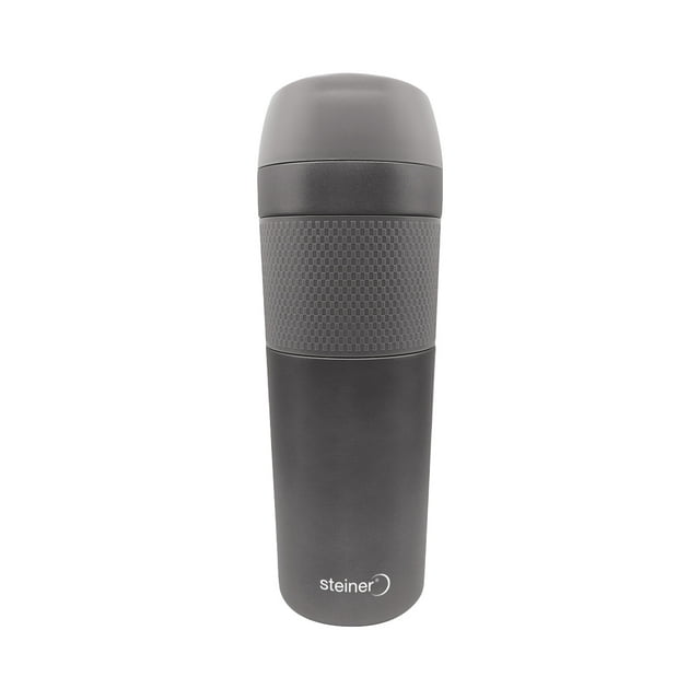 Termo de Acero Inoxidable 450 ml Doble Pared Steiner Diseño Moderno con Fajilla de Silicón, Gris