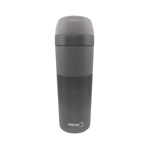 Termo de Acero Inoxidable 450 ml Doble Pared Steiner Diseño Moderno con Fajilla de Silicón, Gris