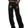 thumbnail image 4 of Y2k Studded Jeans for Women Vintage Star Low Rise Straight Leg Baggy Denim Pants, 4 of 9