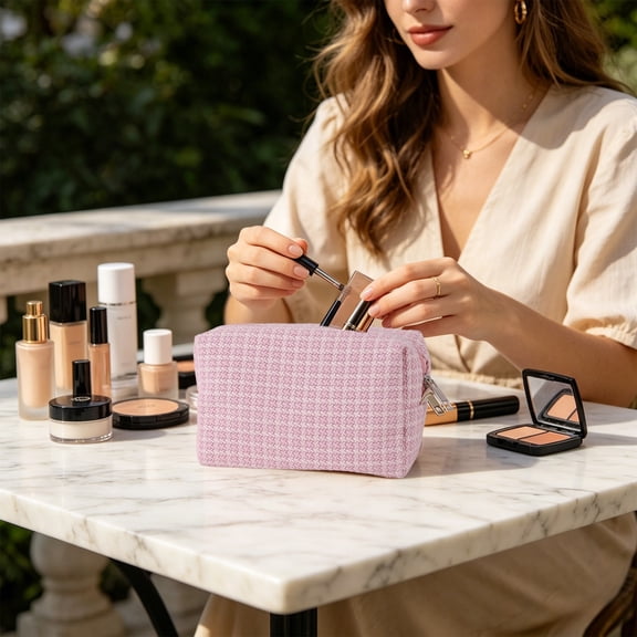 Makeup Pouch Bag, Cosmetic Organizer Pouch with Zipper for Travel, Home, Office, Portable Storage Case for Lipstick, Brushes, Small Accessories
