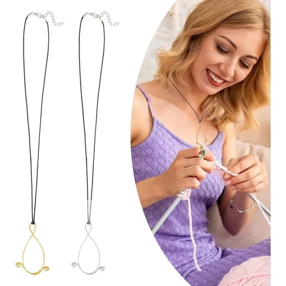 2 Pcs Adjustable Portuguese Knitting Necklace Yarn Tension Control Tool Aluminum Knitting Pin for Knitters Adult Knitters Unisex Knitting & Crochet Notions Mixed Color