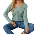 thumbnail image 5 of Women's Button V-Neck Pullover Solid Color Long Sleeve Blouse Casual Slim-Fit Sweater Tops Shirts, 5 of 5