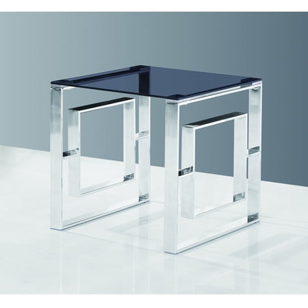 Best Master Furniture E28 Smoked Glass Top with Stainless Steel Plated Frame End