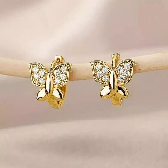 Sparkle Jewels 14k Yellow Gold Finish Round Cut Cubic Zirconia Butterfly Hoop Women Earrings Silver