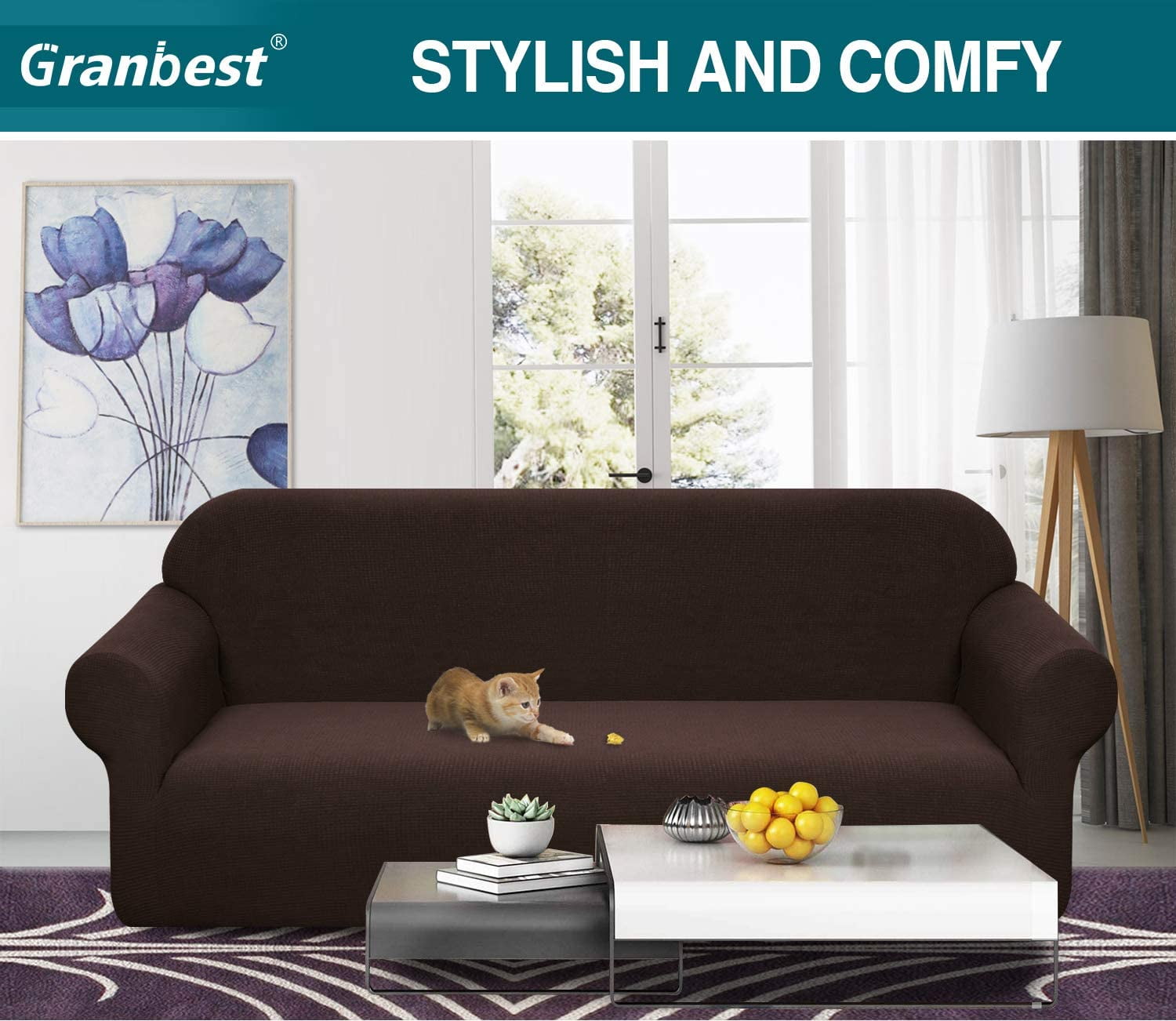 Amerteer Premium Water Repellent Sofa Cover High Stretch Couch Slipcover Super Soft Fabric Couch Cover for Pets Kids Children Dog