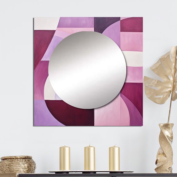 Designart "Abstract Shapes With Mauve Motion" Abstract Shapes Square Mirror Wall Decor Modern - Large Purple Square Bathroom Mirror - Square Printed Wall Mirror Art