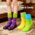 thumbnail image 2 of TELOLY 3Pairs Slouchy Socks for Women,No Squeeze, No Deformation Boot Socks for Women,Color Block Design Scrunch Socks Women,Combination3, 2 of 6