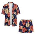thumbnail image 4 of FKEKYI Women's 2 Piece Set Summer Short Shirt Open Front Top & Relaxed Shorts with Elastic Waist Hibiscus Flower Print Soft Vacation Outfit Loungewear Beachwear, L, 4 of 7
