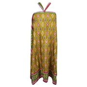 Mogul Women's Vintage Wrap Around Skirt Silk Sari 2 Layer Yellow Pink Reversible Beach Cover Up