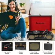 Udreamer Vinyl Record Player with Bluetooth 3-speed Audio Turntable & Built-in Speakers Portable Suitcase | Black/Red