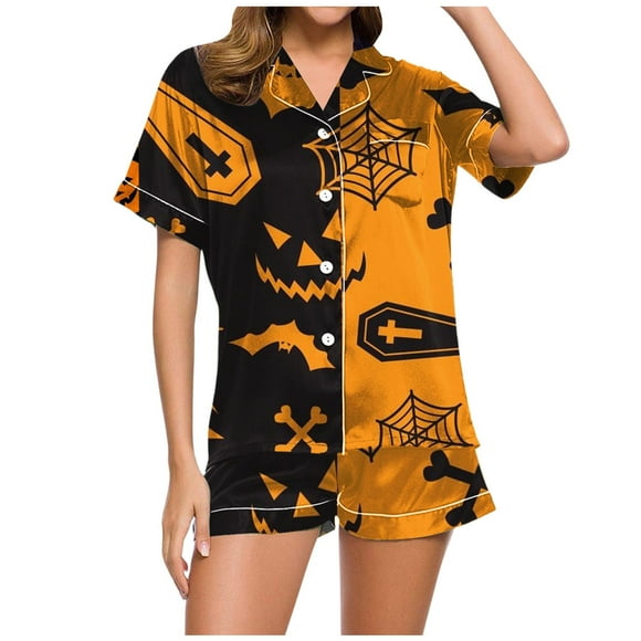 Kcodviy Ladies Casual Halloween Printed Pajama Set Pajamas and Shorts Set Fleece Womens Pajamas Snowflake Pajamas Women Pajamas for Womens Short Women Sleep Wear Set