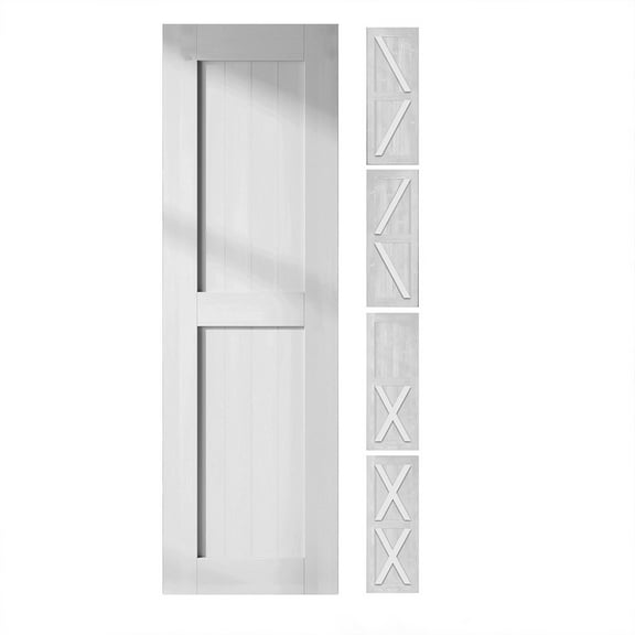 Homacer 5-in-1 Design 20'' W x 84'' H x 1-3/8'' D Solid Wood Barn Door, Finished and Unassembled, with Pre-drilled Holes for Easy Assemble and Pre-routed Groove, Interior Only (White)