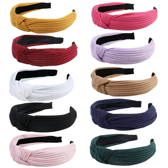 10 Pack Knotted Wide Headbands for Women Girls Cute Fashion Head Wrap in Solid Color Non-slip Hair Accessories for Daily Festival Gifts