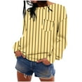 thumbnail image 2 of Womens Shirts Plus Size Striped Shirts Round-Neck Long Sleeve Loose Fitting Pocket Blouses Yellow M, 2 of 6