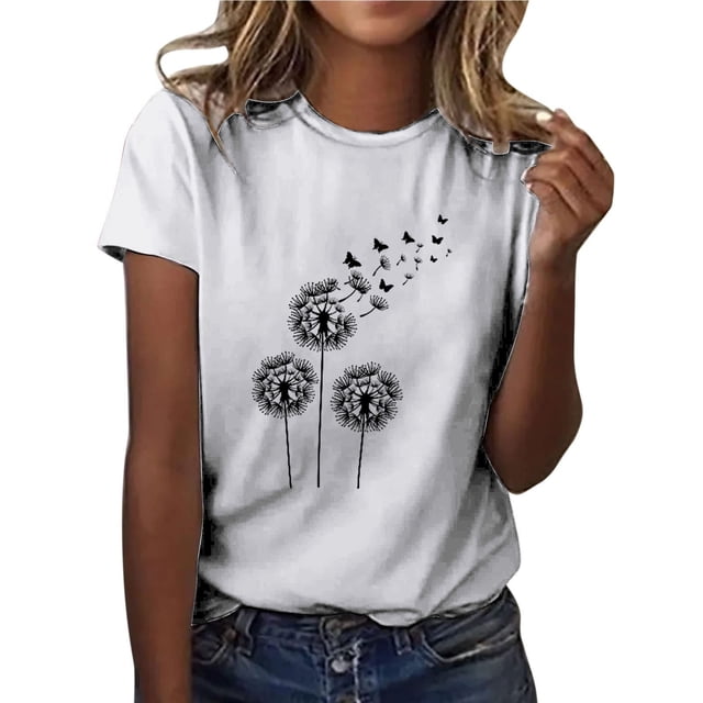 Birdeem T-Shirt Décontracté pour Femmes Imprimé Col Rond Manches Courtes Chandail Blouse Tops