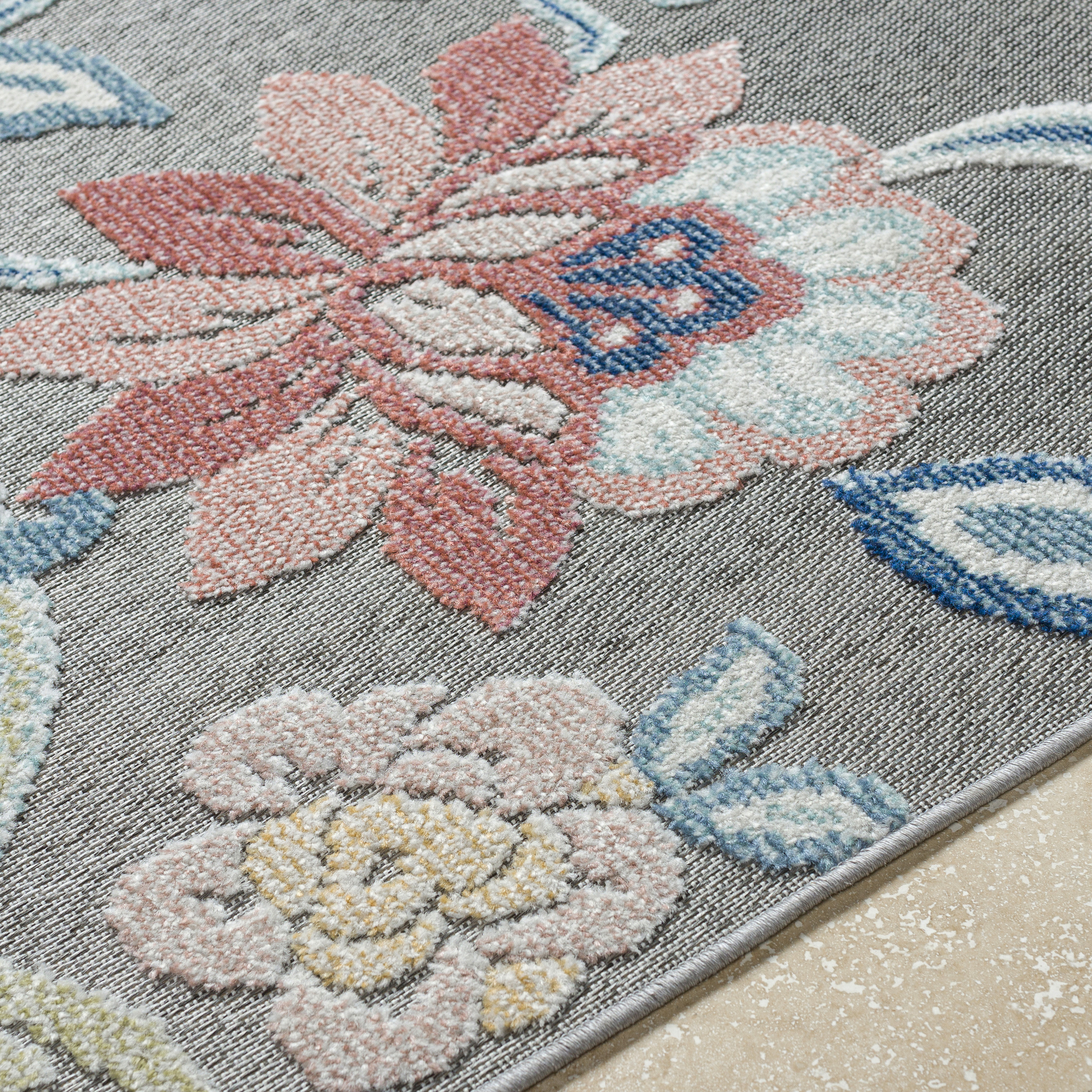 Livabliss Outdoor Rugs, 5x7 Lakeside Coastal Gray Area Rug for Patio, Porch, Deck, Backyard, Waterproof Indoor Outdoor Carpet (5'3" x 7')