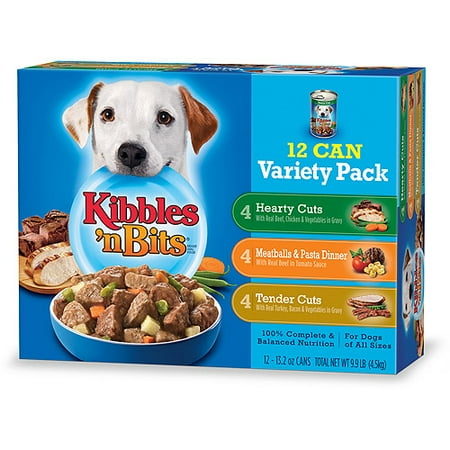 Kibbles 'n Bits Wet Dog Food Variety Pack Featuring Meatballs & Pasta Dinner With Real Beef in Tomato Sauce, 13.2-Ounce Cans (Pack of 12)