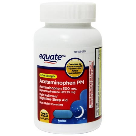 equate acetaminophen sleep pm aid pain reliever strength extra caplets nighttime count 500mg walmart