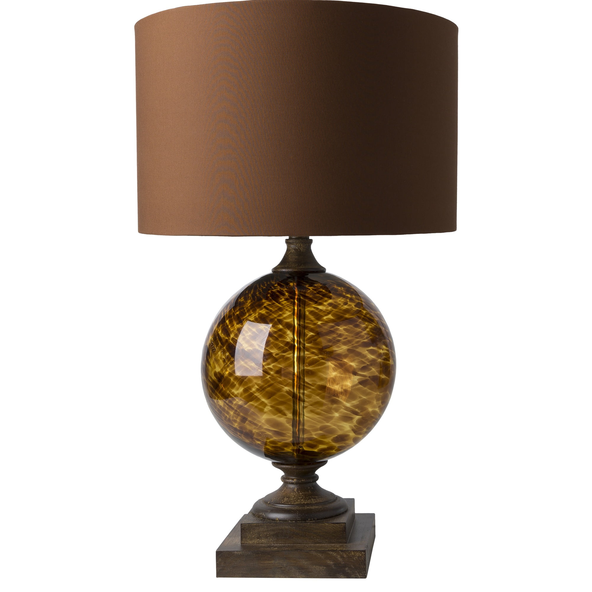 28.5" Round Tortoise Glass Body with Brown Cotton Shade Table Lamp